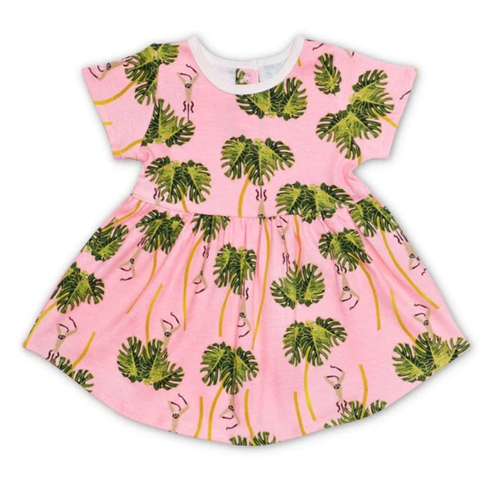 Pink Dress with Green Palm Print